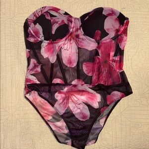 Fashion Nova Floral Bustier Top - Pink and Black